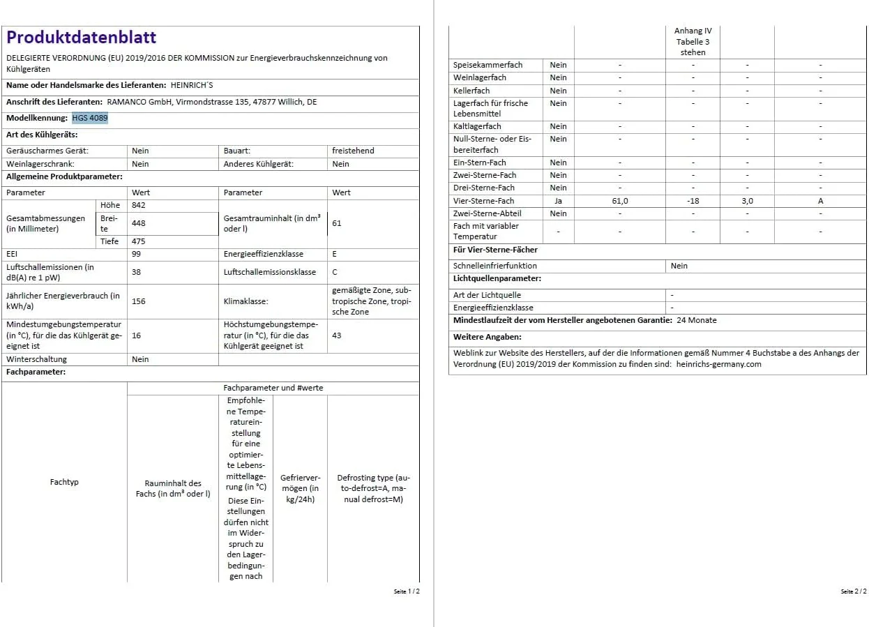 Heinrich´s Gefrierschrank 61Liter -18°C Freezer, 3x Gefrierschublade, 7 Stufen Temperaturregler, Airflow, wechselbarer Türanschlag weiß