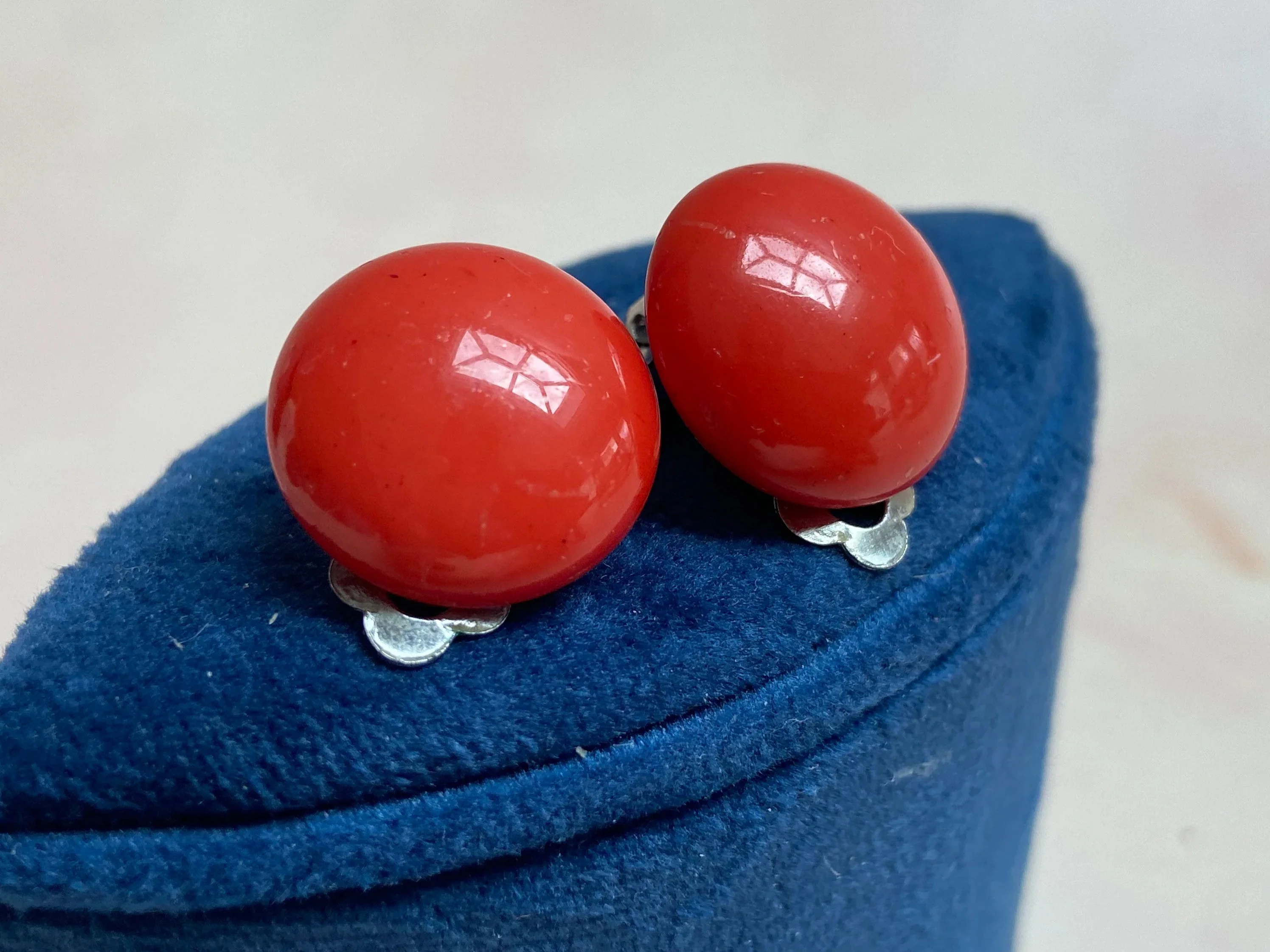 1960s Orange Button Lucite Clip Earrings