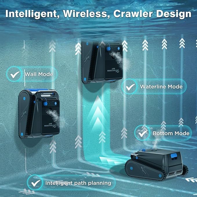 EVERCROSS BOT U8 Robot Piscine Fond et Parois, Robot Piscine sans Fil avec Nettoyage de la Ligne d'eau, 120 Min Autonomie, Navigation Intelligente, Stationnement Automatique, Piscines 200㎡