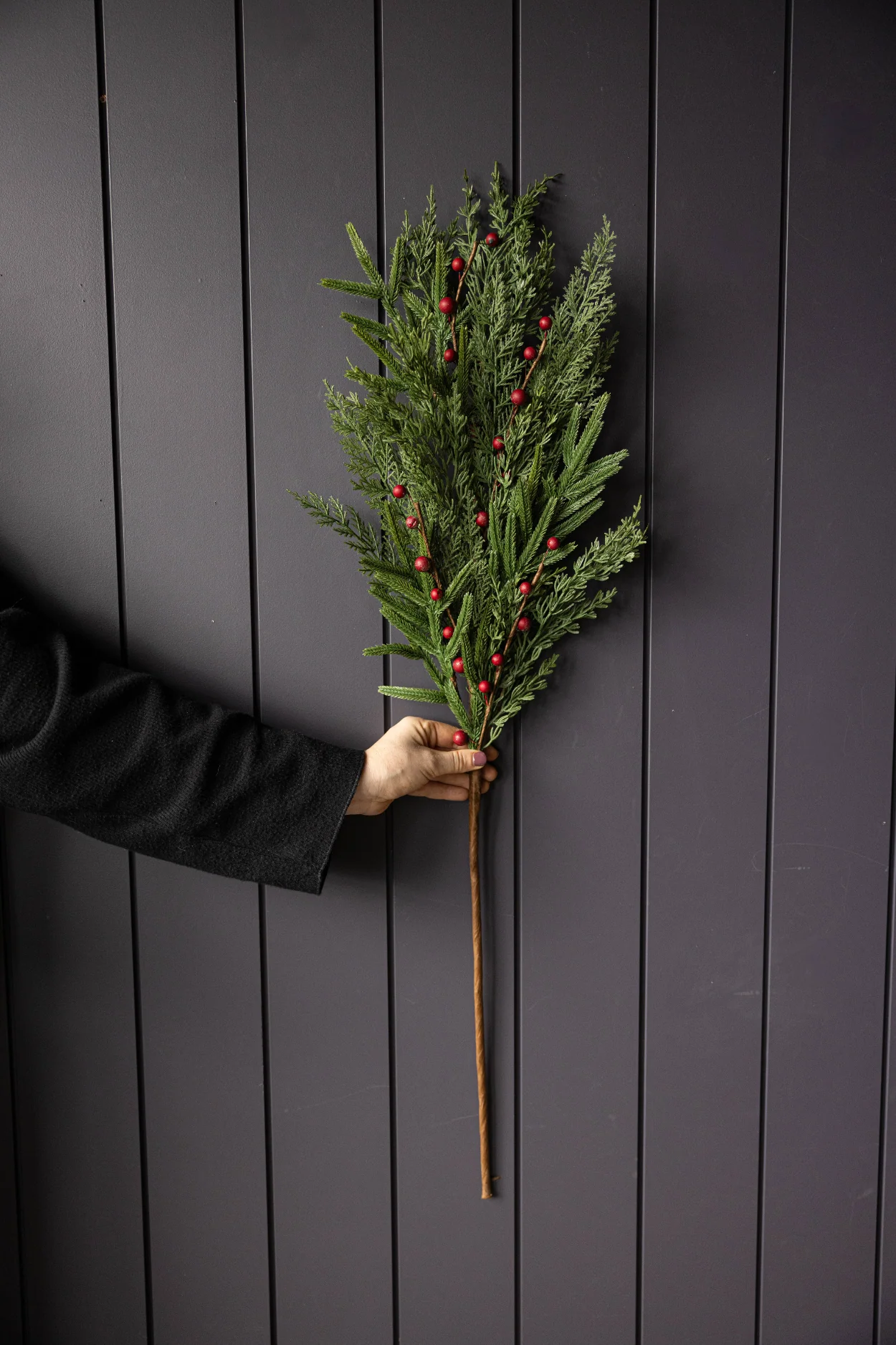 Red Plum Berry Norfolk Cypress Touch Green Faux Stems