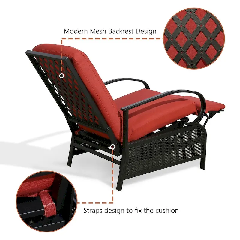 Adjustable Recliner Lounge Chair Patio Lounge Sofa with Cushion - 38 (D) x 26.5 (W) x 38.5 (H) INCH