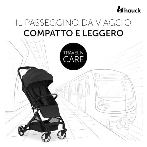 hauck Passeggino Da Viaggio Travel N Care Per Bambini Da 0 Mesi a 22kg   Passeggino Compatto Reclinabile, Ultraleggero 6,9kg   Si Piega Con Una Mano, UPF50 , Ruote EVA, Cesto Fino 3kg   Nero : Prima infanzia