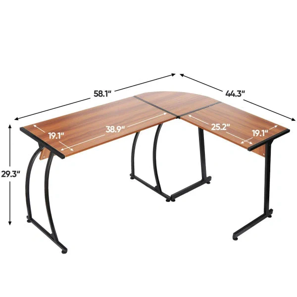 LShaped Computer Desk 58a Reversible MDF Corner Gaming Desk, Walnut