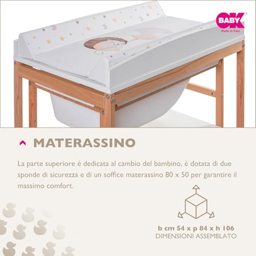 OKBABY Woody   Fasciatoio in Legno con Vaschetta Ergonomica e Ruote, Completo di Materassino Soffice per il Cambio del Neonato   0 12 Mesi (11kg)   Bianco : Amazon.it: Prima infanzia