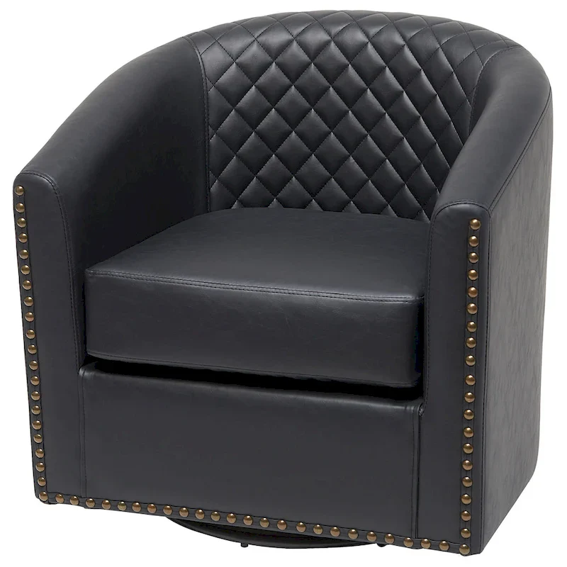KINWELL 29 Wide Tufted PU Leather Swivel Barrel Chair