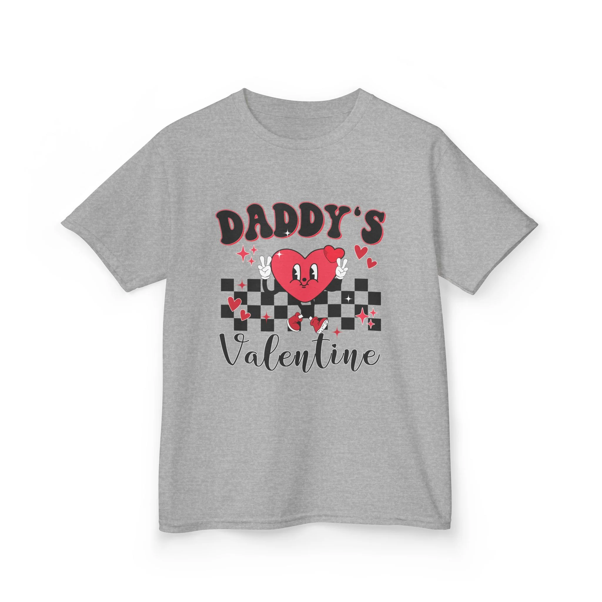 Daddy's Valentine Kids Tee | Heart Character, Checkerboard Valentine Shirt
