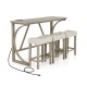 4-Piece Bar Table Set with Power Outlet and Upholstered Saddle Seat Stools