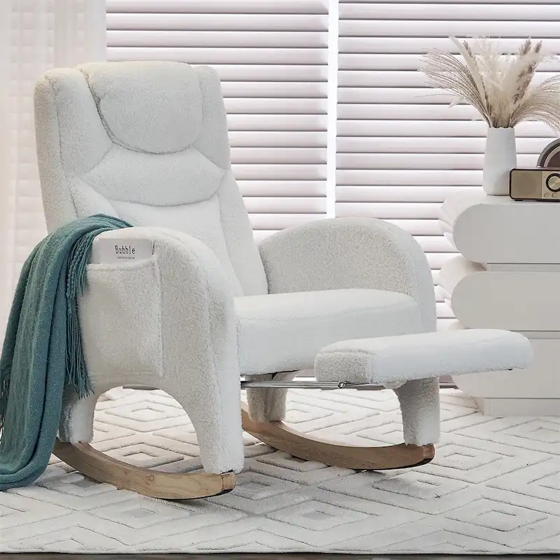 Ergonomic Fabric Nursery Rocking Chair With Adjustable Footrest
