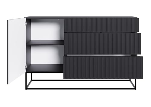Selsey Cassettiera Armadio 140 cm con 3 cassetti e 1 anta nera gambe nere Veldio : Amazon.it: Casa e cucina