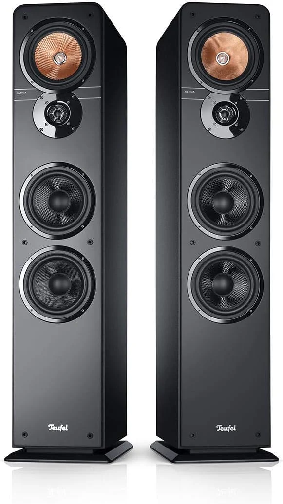 Teufel Ultima 40 Stereo Lautsprecher - HiFi Standlautsprecher Paar der Spitzenklasse, Phase-Plug Hochtner, 3-Wege System, Doppelrohr-Bassreflex, Musik, Filmton, Games - schwarz