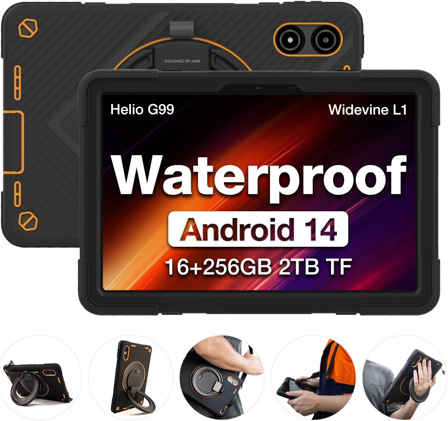 AGM PAD P2 Active Rugged Android 14 Tablet with Case, Waterproof & Drop-Proof, Widevine L1 & GMS Certified, 11