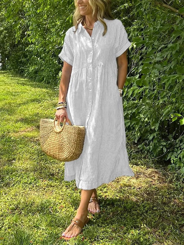 Womena??s Striped Button-Up Shirt Classic Tailored Fit