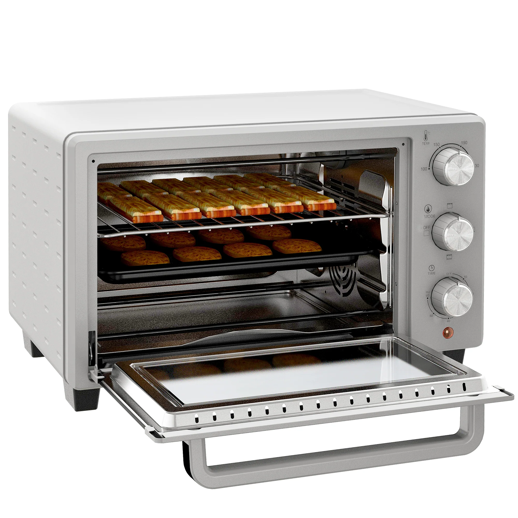 HOMCOM Minioven, 21L, 3 Kookmodi, 100°C-230°C, Rost & Plaat, Roestvrijstaal/Glas, Zilver