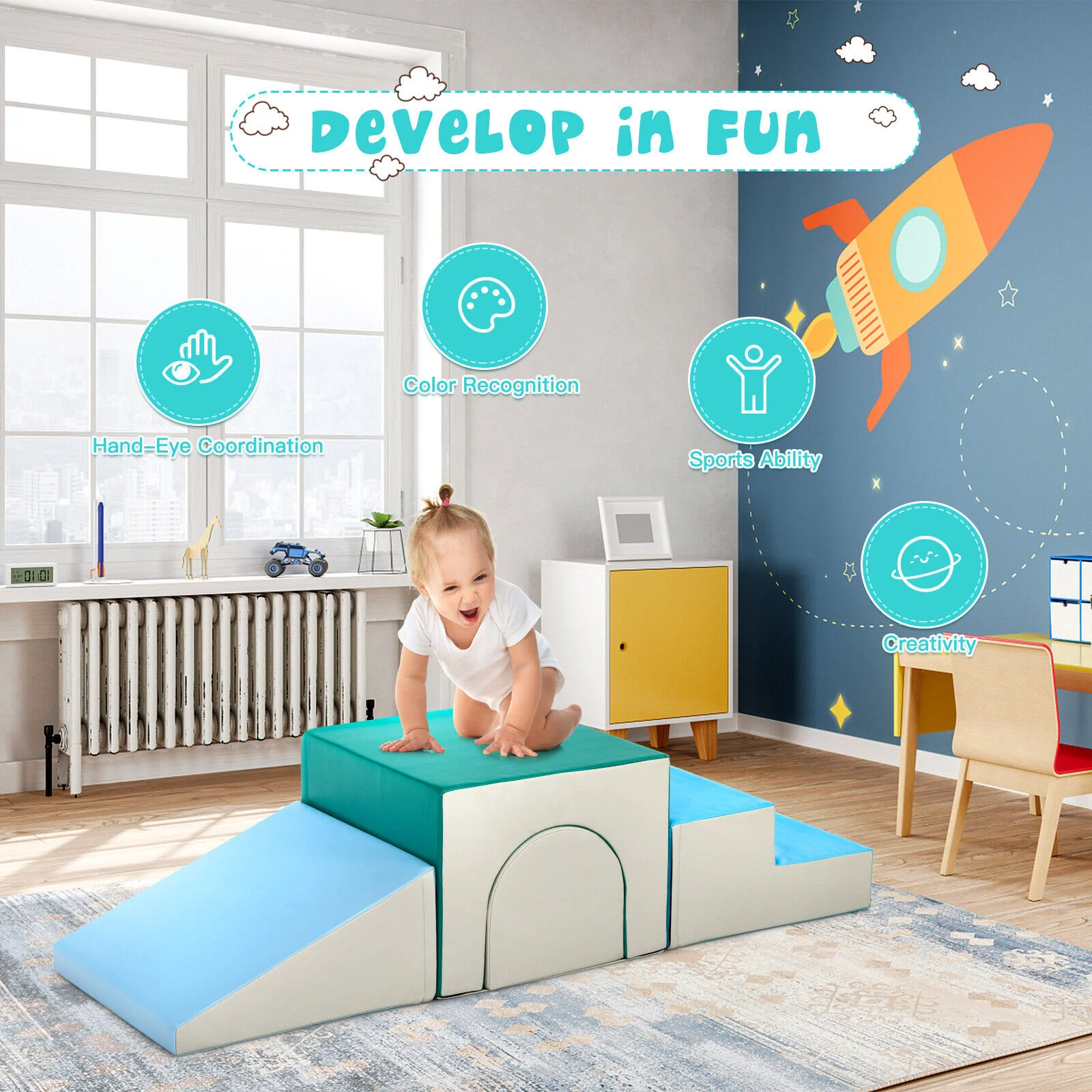 4-piece Single-Tunnel SoftZone Climb Crawl Activity Play Set Toddler Kid