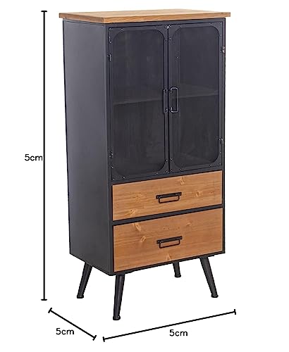 DRW Vetrina con 2 Ante griglia in Metallo e 2 cassetti in Legno MDF Nero e Naturale 60 x 38 x 121 cm, Grande : Amazon.it: Casa e cucina