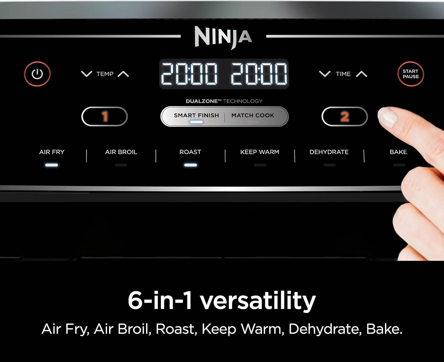 Ninja Foodi 10QT 6-in-1 DualZone Smart XL Air Fryer, 2 Independent 5QT Baskets, Smart Cook Thermometer, Match Cook, Smart Finish, Air Fry, Roast, Bake, Dehydrate, Reheat, Grey, DZ550