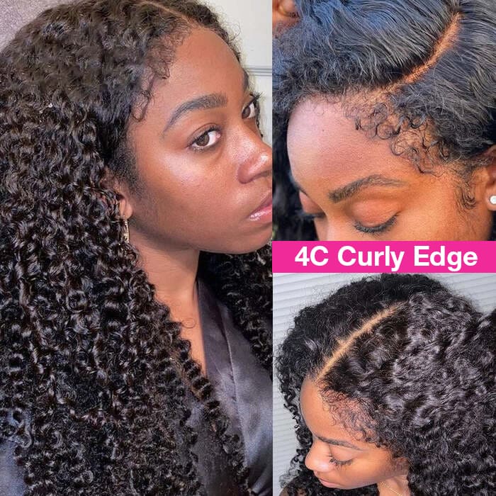 Type 4C Edges Hairline Wig Deep Curly Hair Invisible HD Lace Front Human Hair Wigs With Curly Edges 220%