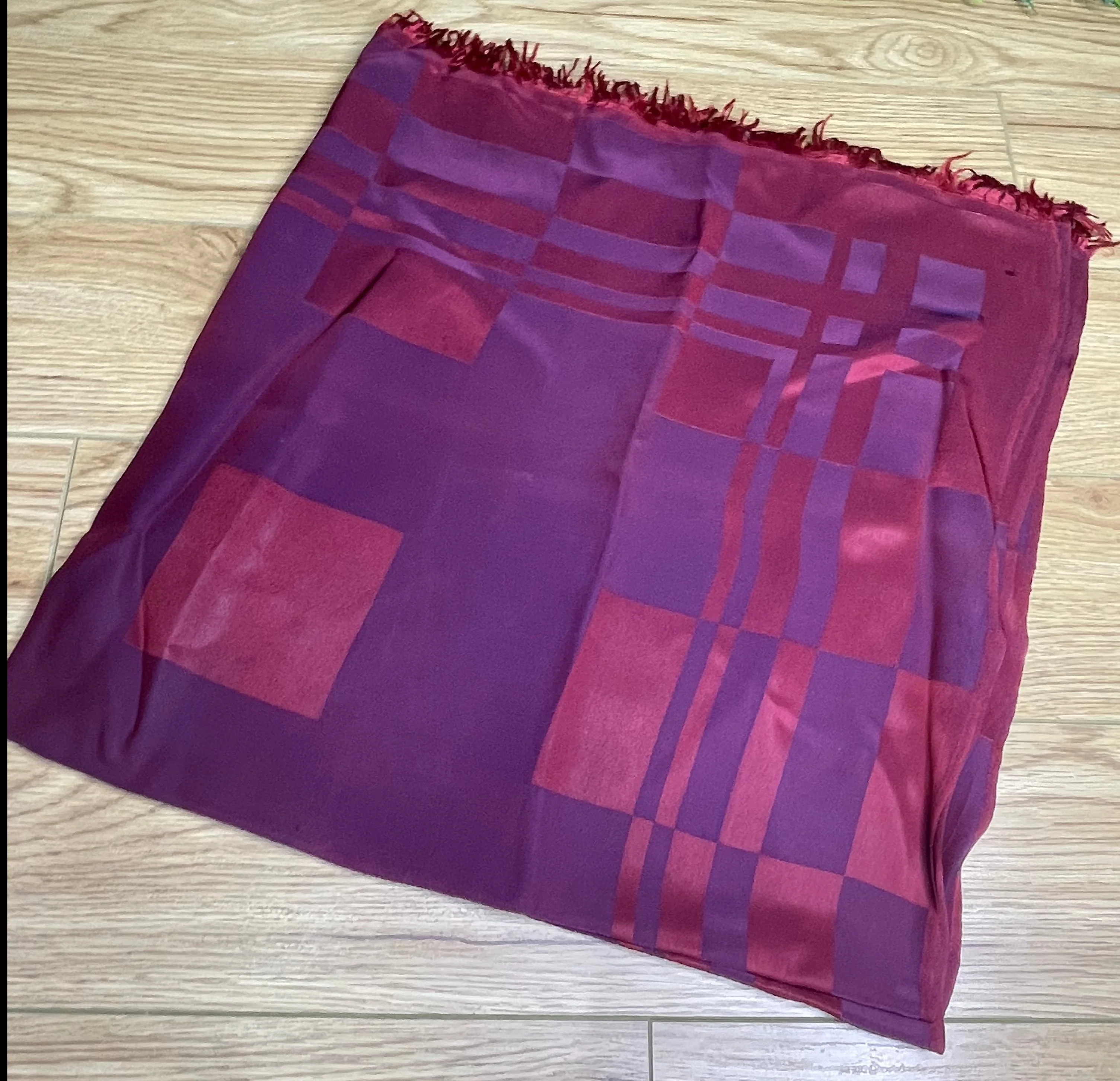 1960s Mid Century Geo Large Fringed Scarf
