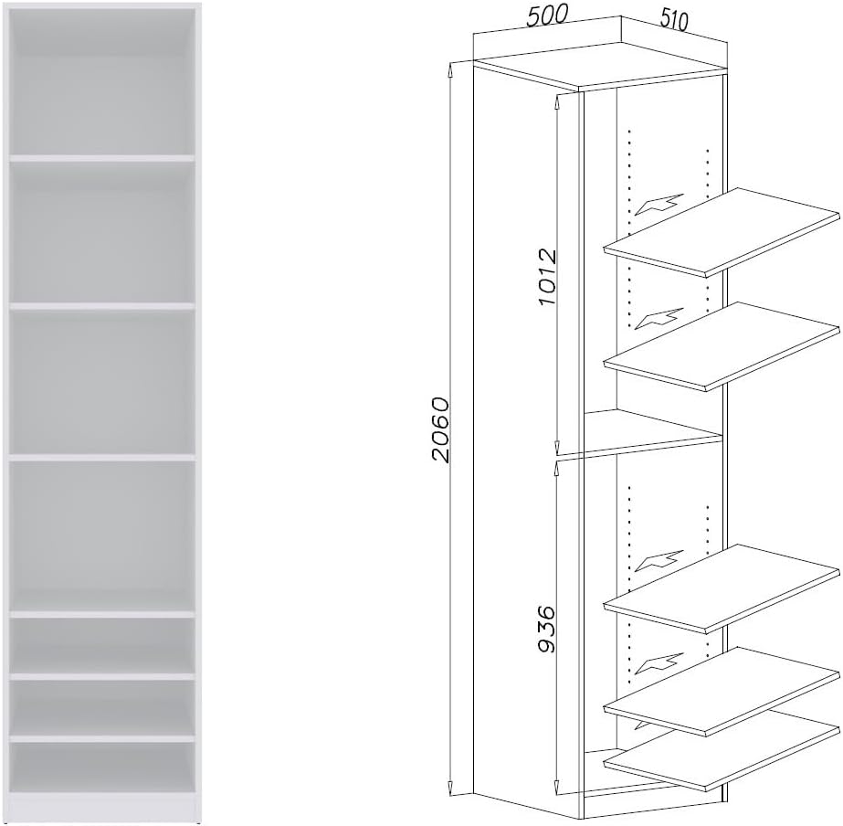 Marmex Garderobenschrank-Set TRES B, großes, breites Schrankset für das Schlafzimmer ohne Türen, Kleiderschrank mit Kleiderstangen, Einlegeböden für Kleidung, Schuhe 320x206x51 (weiß)