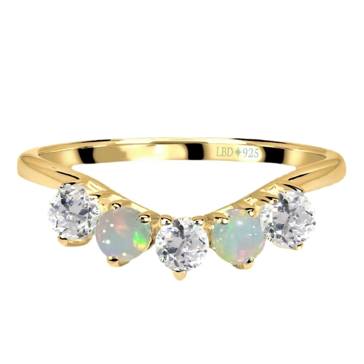 Genuine Opal and Topaz Ring - Magical Gold Vermeil Eternity Ring
