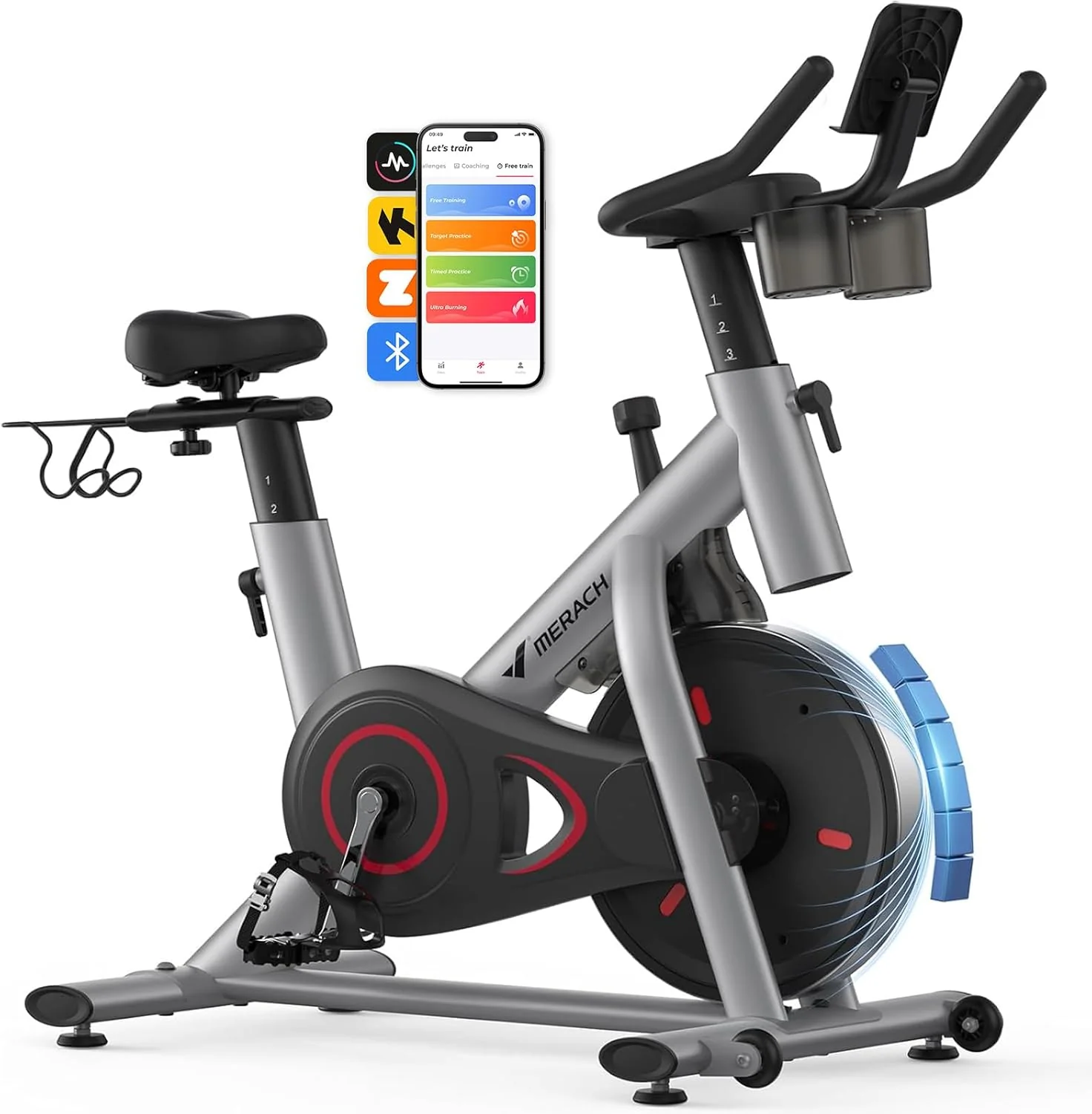 MERACH Exercise Bike, Brake Pad Stationary Bike with Exclusive App, Low Noise Indoor