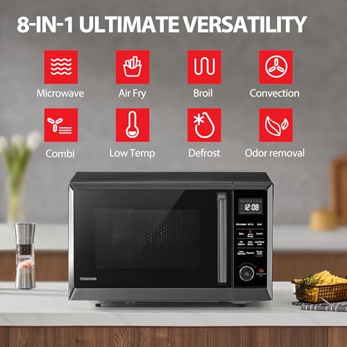 TOSHIBA Air Fryer Combo 8 in 1 Countertop Microwave Oven, with Convection, Broil, Odor Removal Mode, 12.4