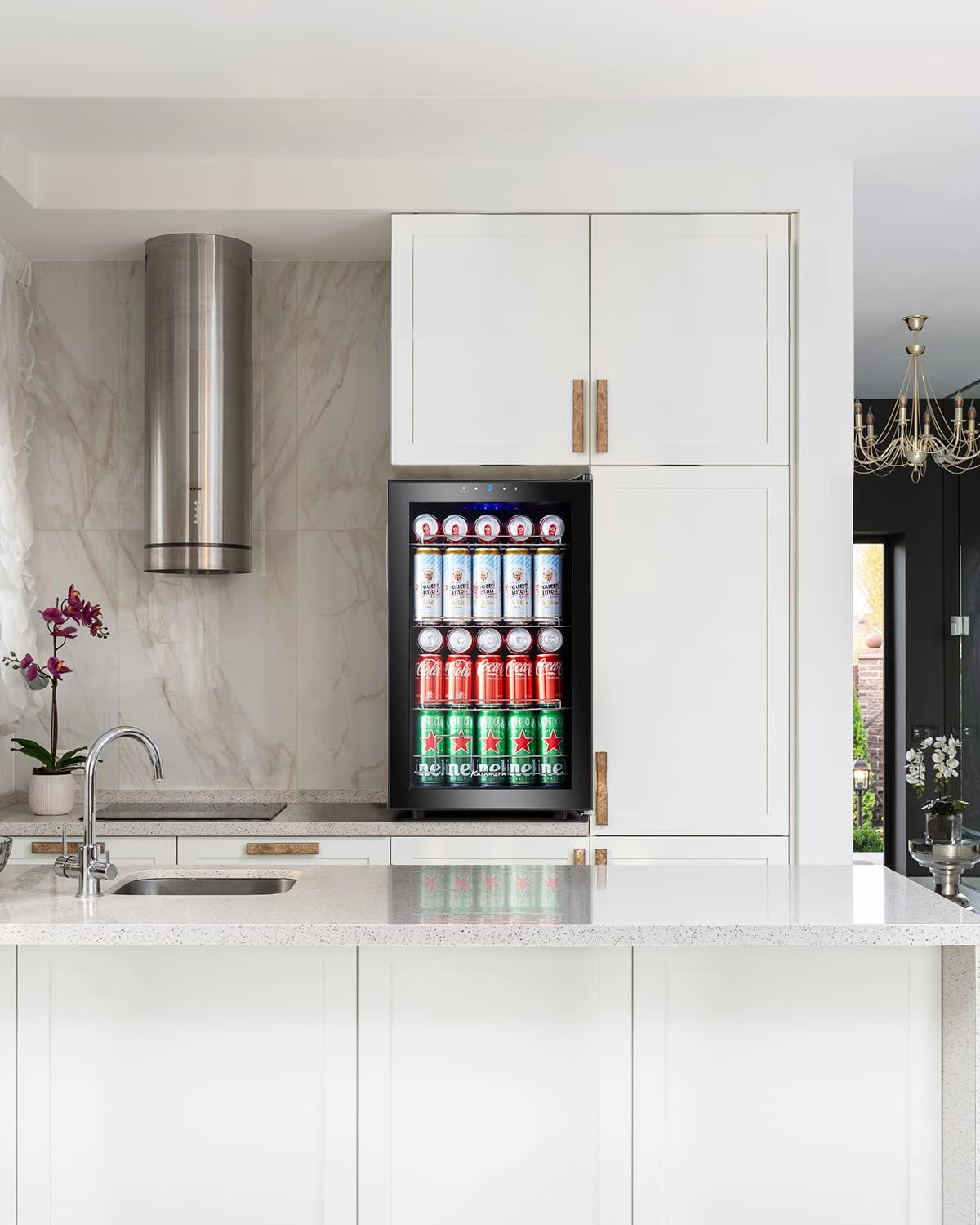 Kalamera Getränkekühlschrank, Bierkühlschrank mit Touch-Bedienfeld, 3-18°C Kühlzone, Flaschenkühlschrank 86 Liter, Blaue LED-Innenbeleuchtung, 41 dB, KRC-86GE
