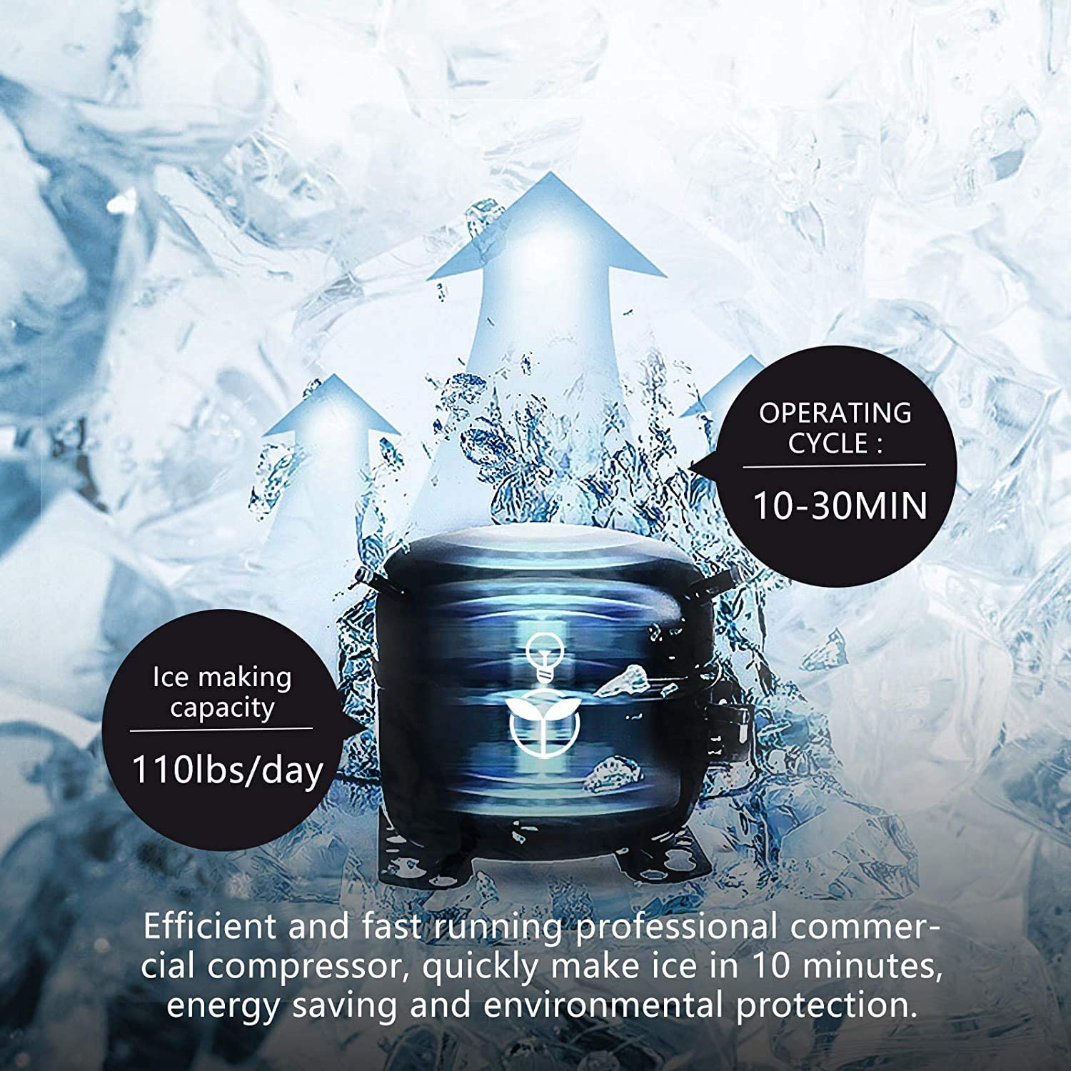 YUTGMasst Commercial Ice �� 110LBS/24H Stainless Steel Free-Standing Ice Machine Maker Air Cooling Ice