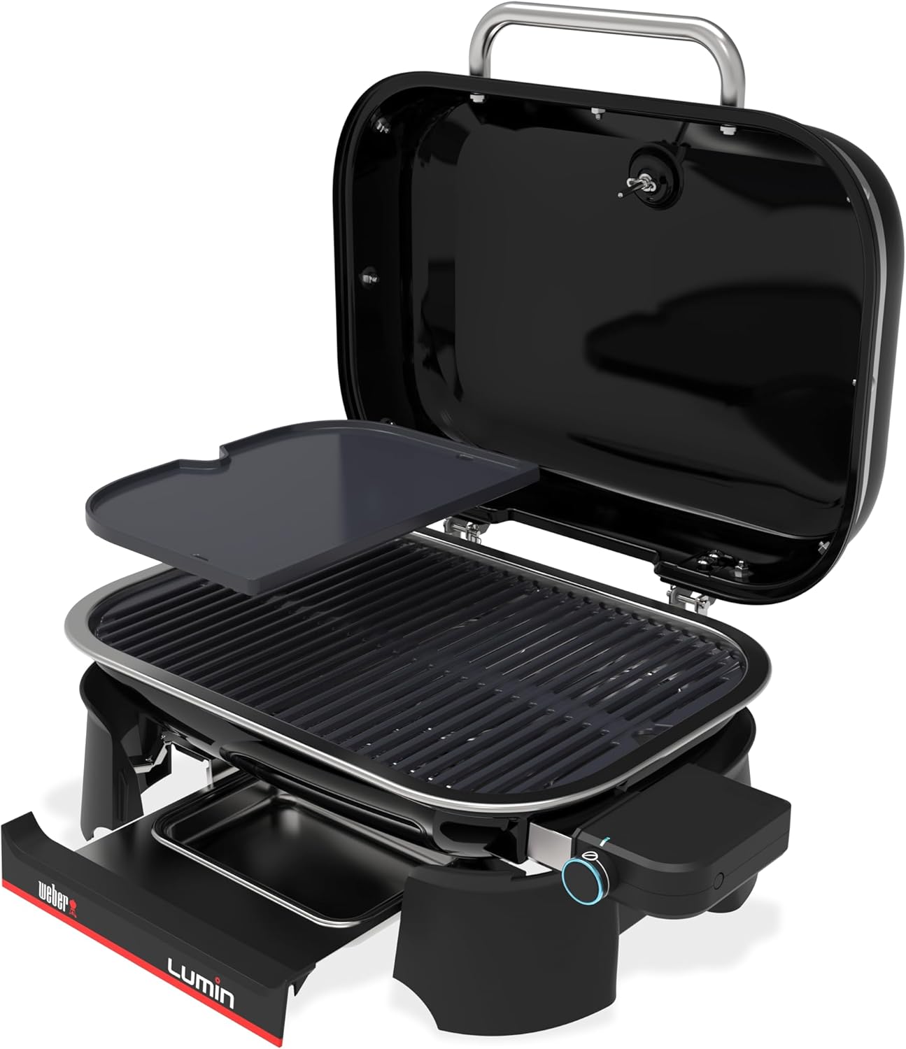 Weber Lumin Elektrogrill, Bis zu 315 °C, mit Deckelthermometer, Porzellanemaillierte Gusseisenroste, 33 x 49 cm Grillfläche, Schwarz (1502045)