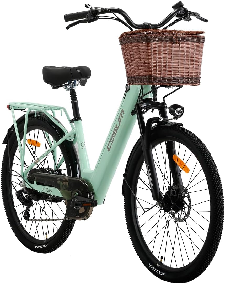 cysum X-City - Bicicleta eléctrica para adultos, 26 pulgadas, bicicleta eléctrica de ciudad, batería de litio, 48 V, 10,4 Ah, motor 250 W, 25 km/h, conmutación urbana
