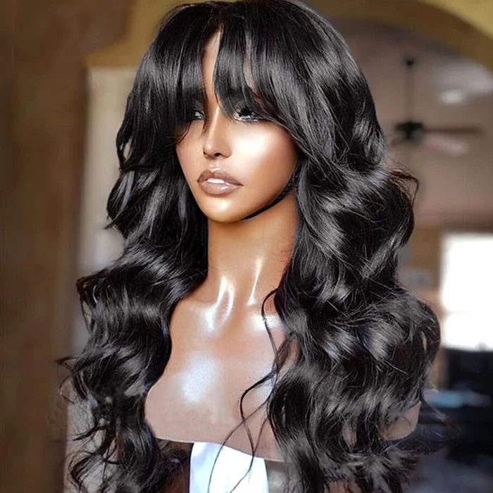 Clearance Glueless HD Lace Human Hair Wigs With Bangs Affordable Body Wave And Straight Hair Wigs