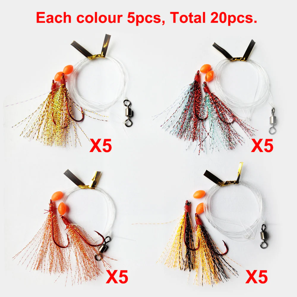 20 x Custom Designed Whiting Rigs 4 Colours With LONG SHANK Baitholder Hook's Size #6 Fishing Tackle