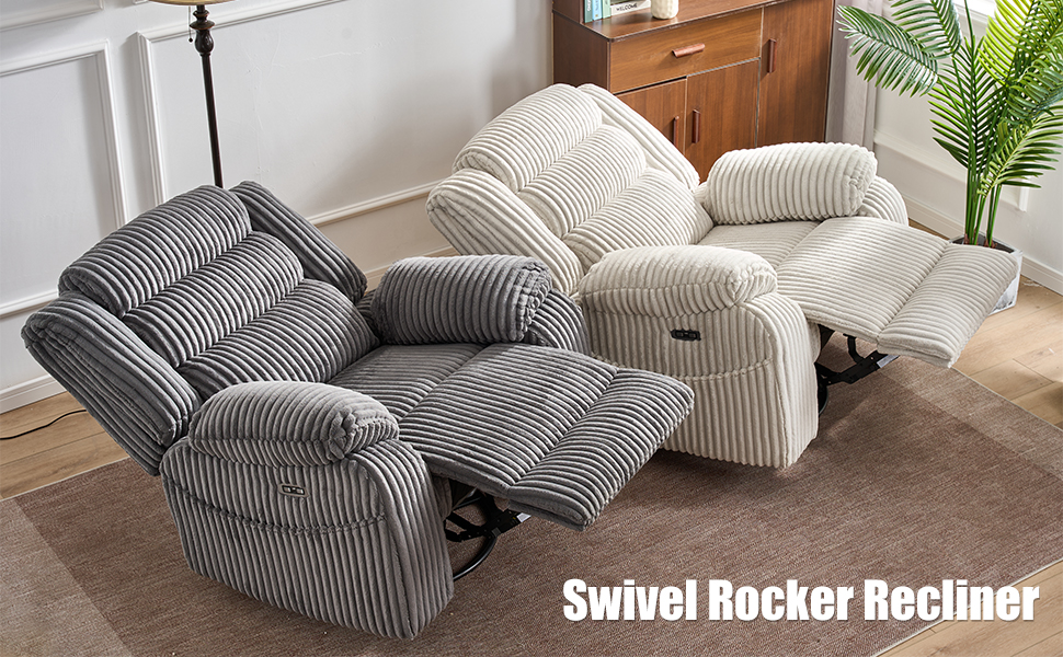 SINCRUMI  Power Swivel Rocker Recliner Chair for Adults with Massage and Heat