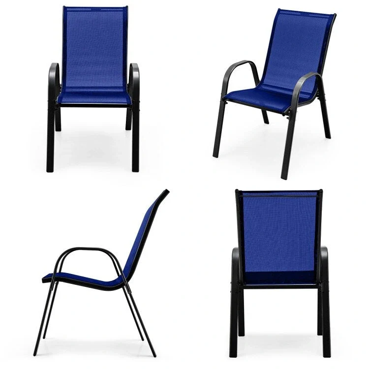 4 Pieces Stackable Patio Dining Chairs Set with Armrest - 29 x 21.5 x 35.5 (L x W x H)