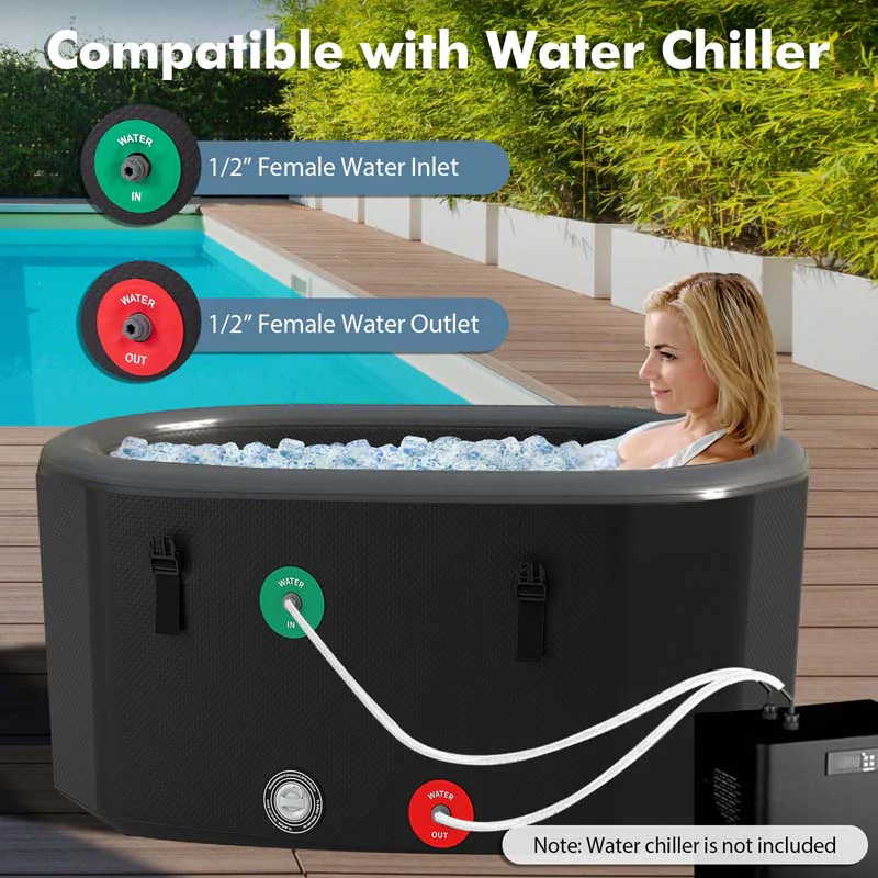 XL 129 Gal Oval Ice Bath Tub with Cover, Portable Inflatable Cold Plunge Tub with Backpack & Pump, Water Chiller Compatible for Cold Therapy