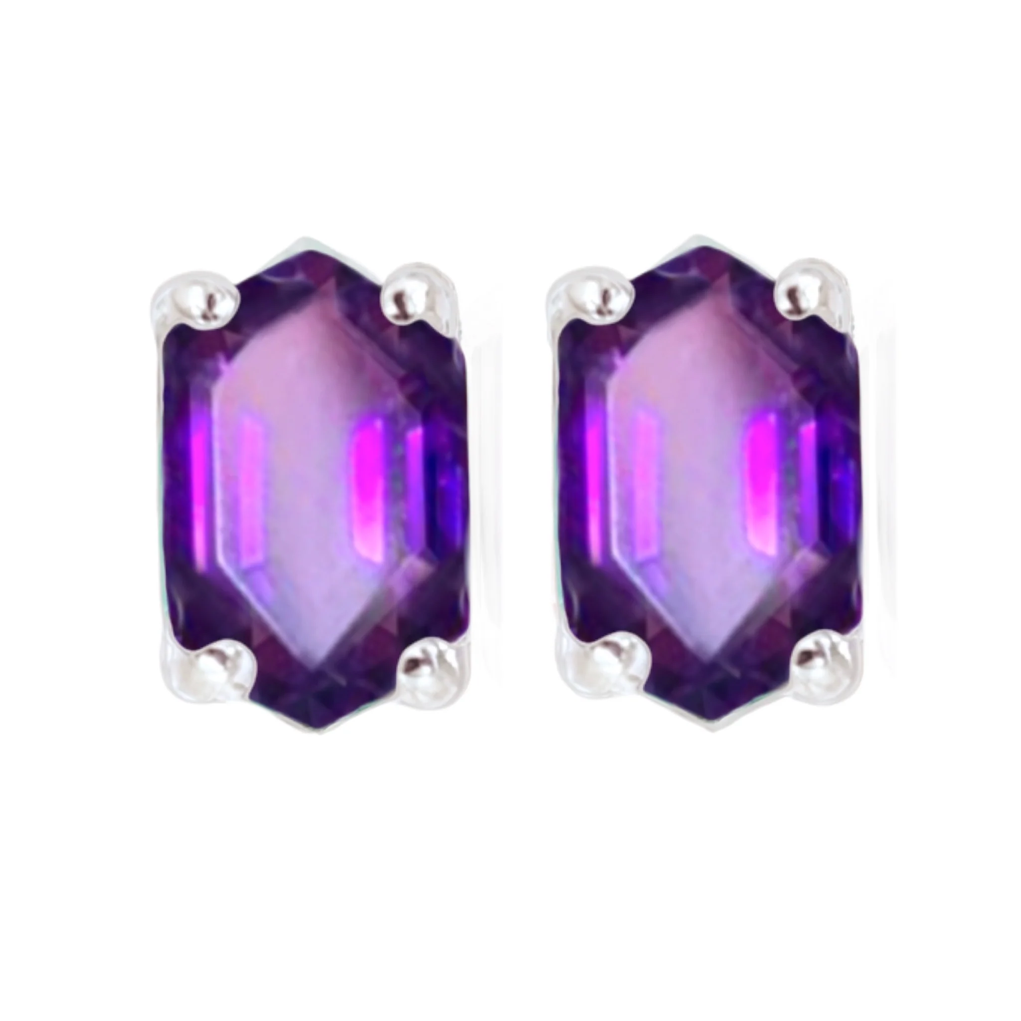Laihas Hex Crystal Amethyst Stud Earrings