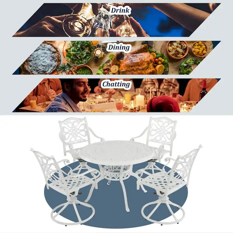 5-Piece Cast Aluminum Patio Dining Set with 4 Swivel Chair