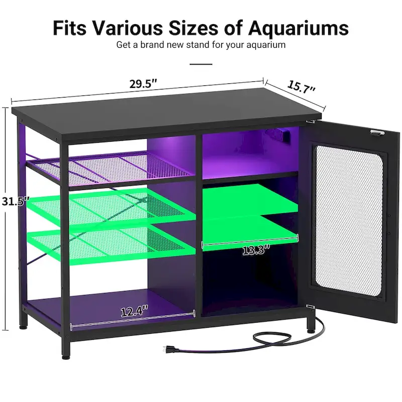 20-29 Gallon Fish Tank Stand with Power Outlets & LED Light