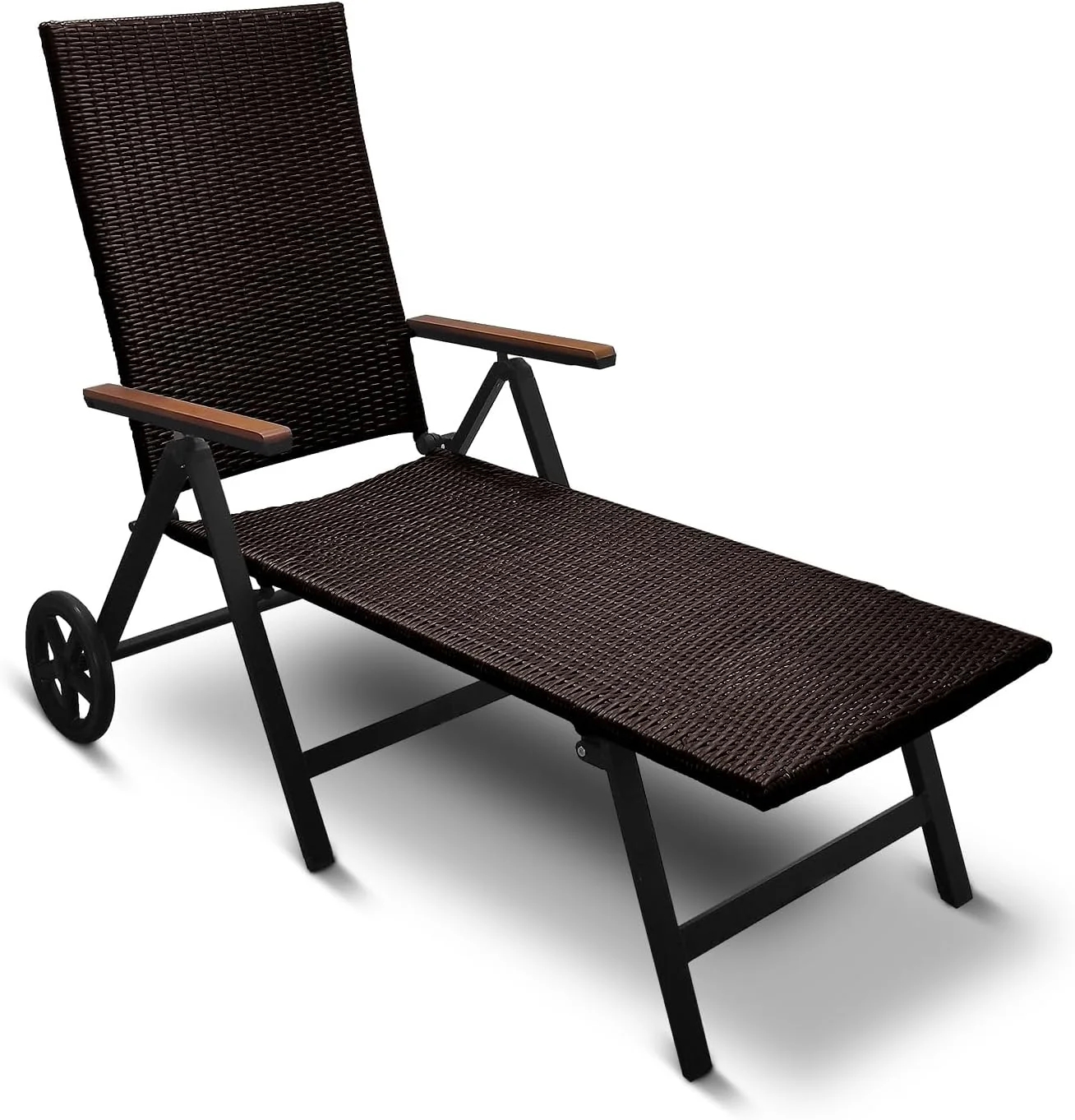 Generikus alumínium polyrattan görgős napozóágy, relax ágy, 120 kg terhelhetőség, összecsukható kerti ágy, barna, új