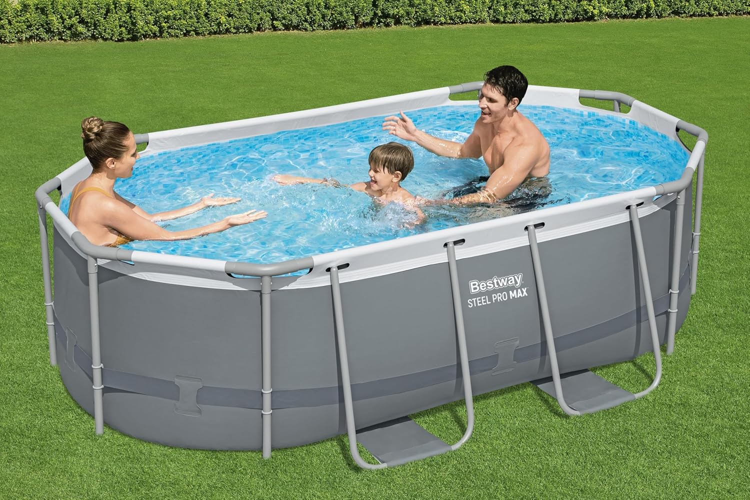 Bestway Power Steel vázas medence szett szűrőszivattyúval, 305 x 200 x 84 cm, szürke, ovális