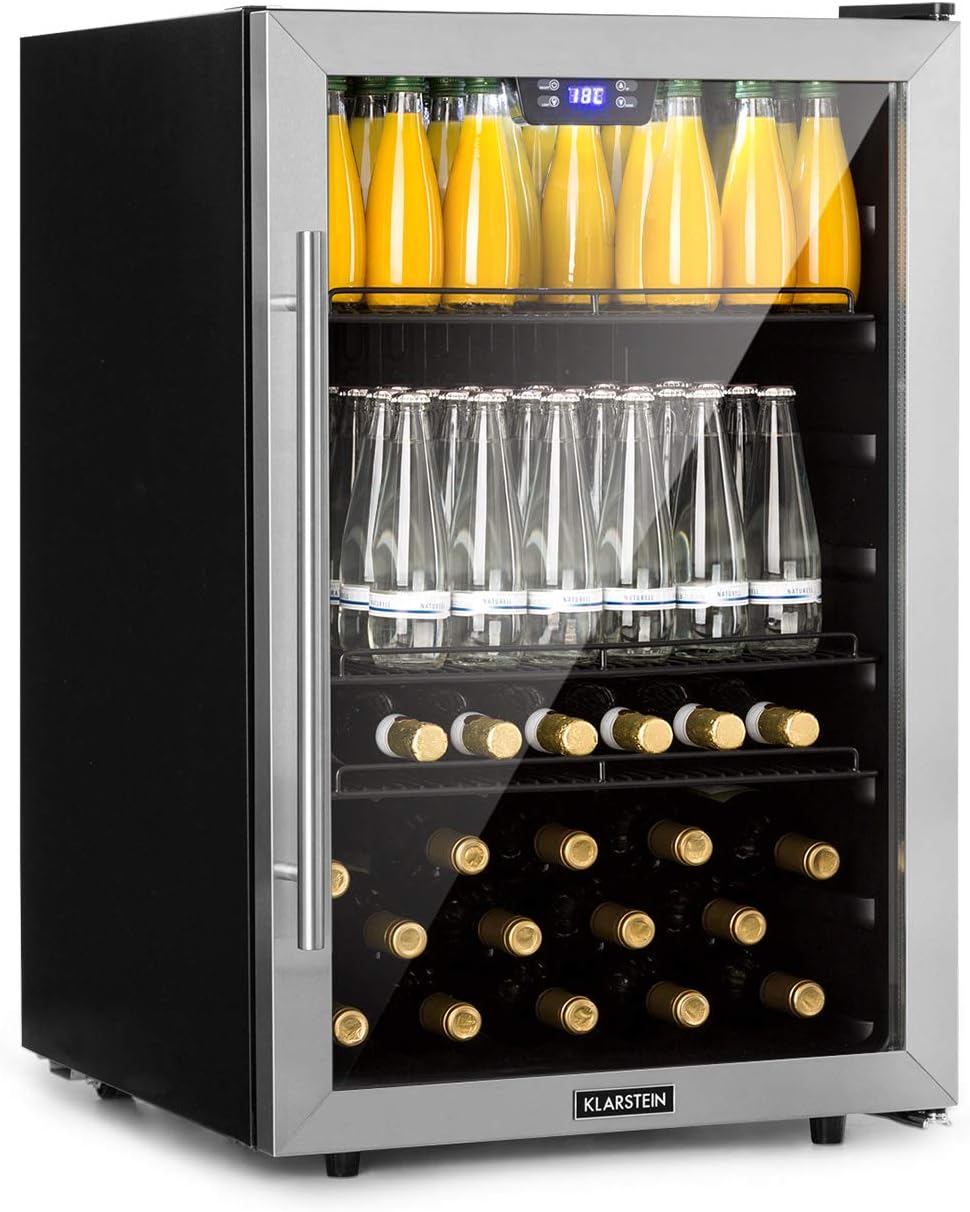Klarstein Mini Kühlschrank mit Glastür, Mini-Kühlschrank für Zimmer, Getränkekühlschrank Klein mit Verstellbaren Ablagen, Kleiner Kühlschrank 147 Liter, Indoor/Outdoor Kühlschrank Leise