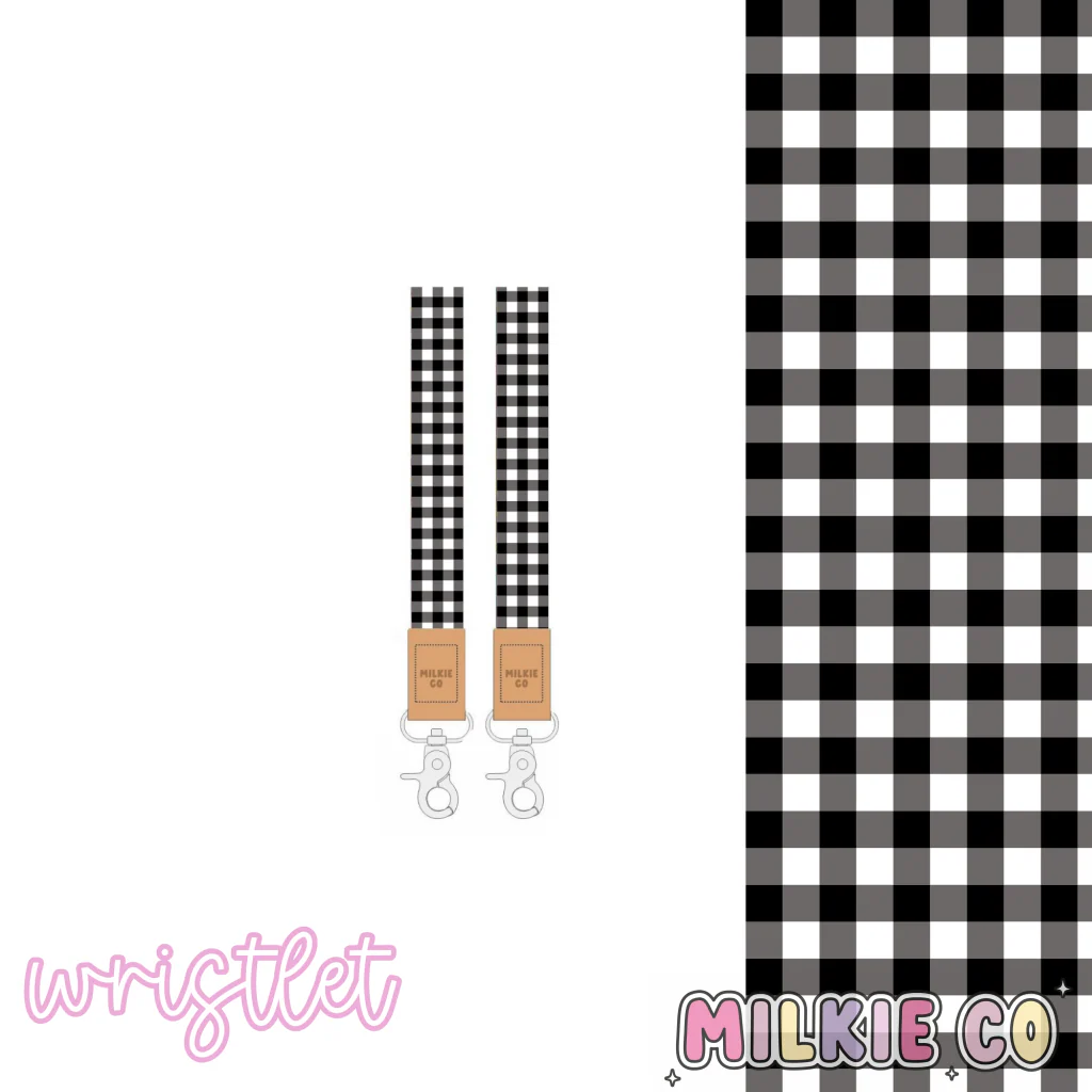 Black Gingham Fabric Wristlet