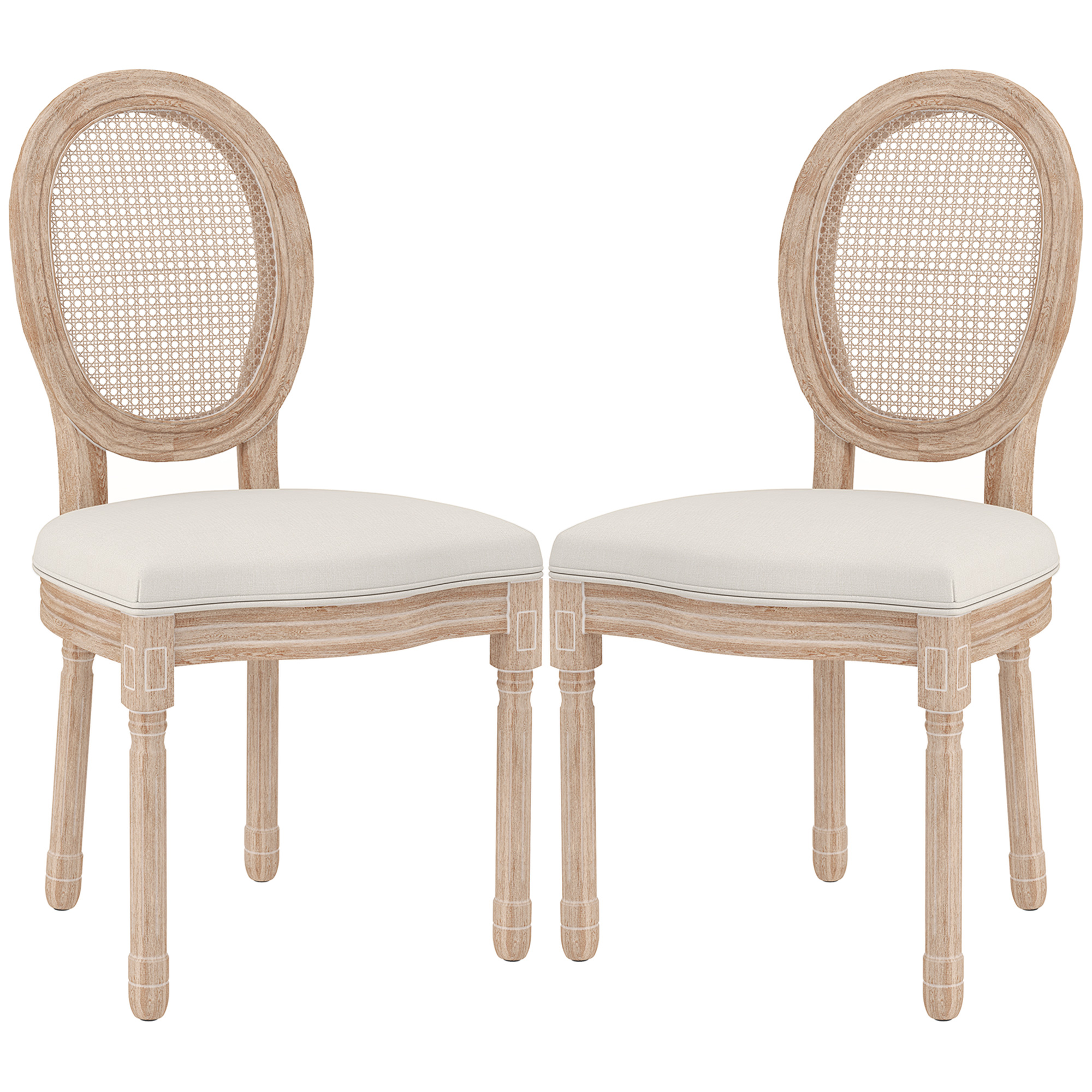 HOMCOM 2-delige set eetkamerstoelen keukenstoelen, vintage design, Weense vlechtwerk-look, natuur + crème
