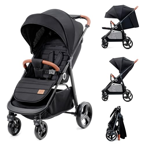 Kinderkraft GRANDE PLUS Passeggino Leggero dalla Nascita fino 22 kg, Pieghevole con una mano, Posizione Sdraiata, L'ammortizzazione su tutte le ruote, Cappottina XL, Nero : Amazon.it: Prima infanzia