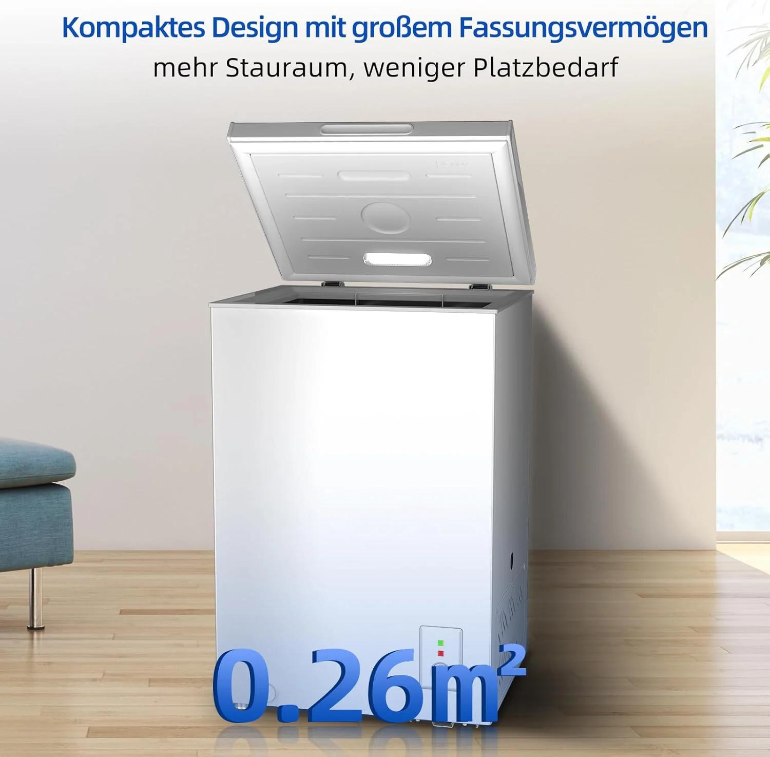 CHiQ FCF98DE Congelatore a pozzetto 99 L, 54,5 x 47,6 x 83,5 cm, congelamento 4 stelle, controllo termostatico, cestello in filo, porta bilanciata, silenzioso, bianco