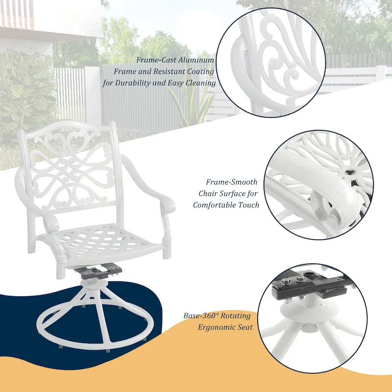 5-Piece Cast Aluminum Patio Dining Set with 4 Swivel Chair