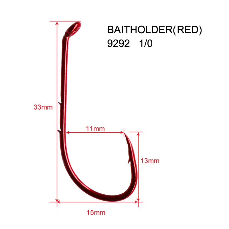 100xChemically Sharpened Baitholder Hooks1/0 Red Fishing Tackle