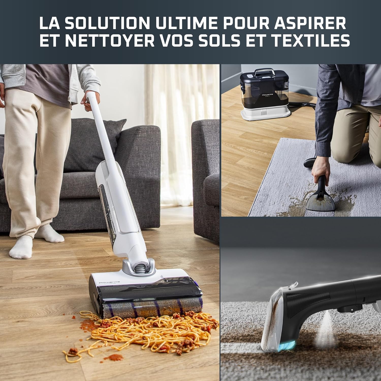 Rowenta X-Clean 10 et Clean it, Aspirateur Laveur sans Fil et Shampouineuse, Parfait pour Tâches Tenaces et Poils, Sols Durs, Moquettes et Tapis GZ7540WO + IN5010F0