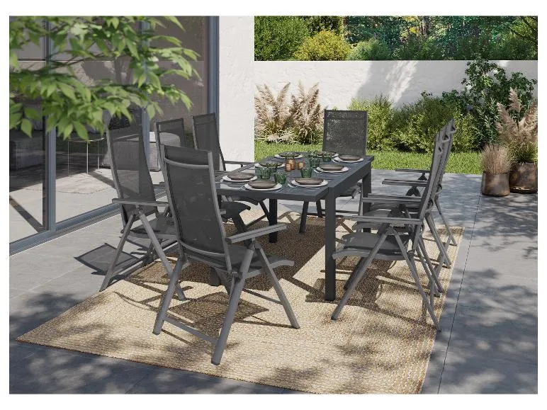Alu-Set »Houston«, 9-teilig - Ausziehtisch & 8 Hochlehner, grau