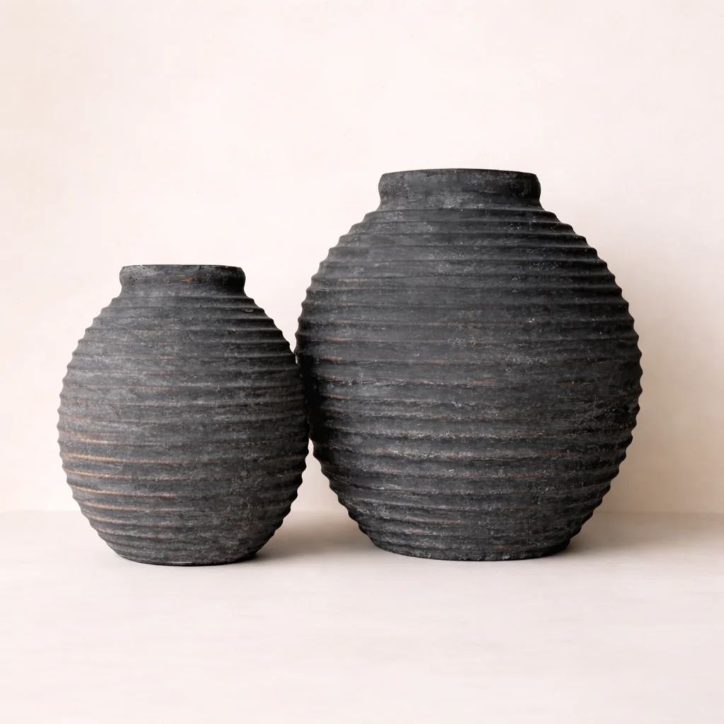 Black Terracotta Line Vase